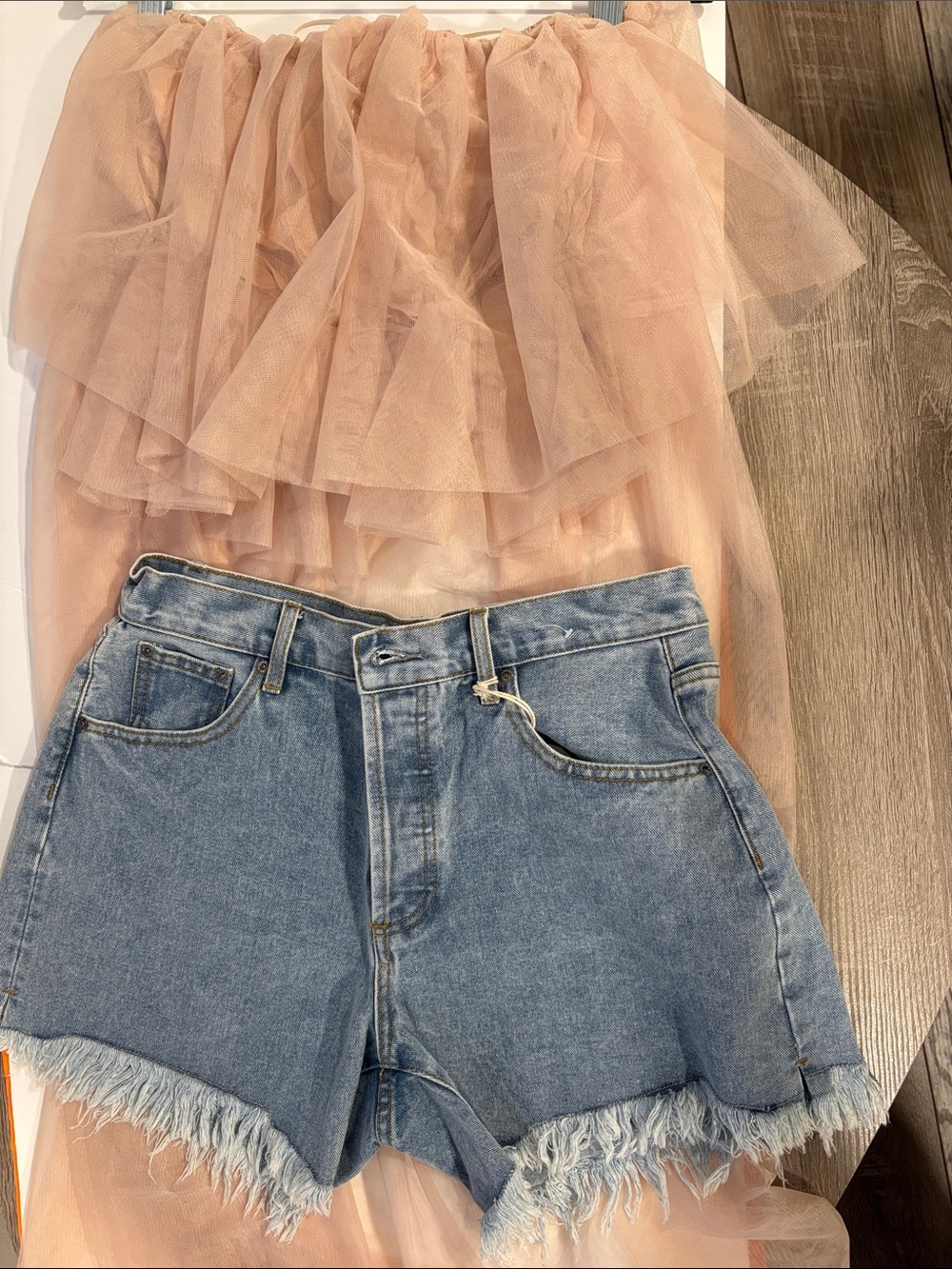 Sheer Strapless Nude Tulle Overlay Top - Picture 3 of 13
